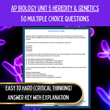 Preview of AP Biology Curriculum | Unit 5 50 Multiple Choice | Heredity Genetics Worksheet