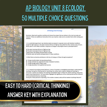 Preview of AP Biology Curriculum | Unit 8 50 Multiple Choice | Ecology Worksheets