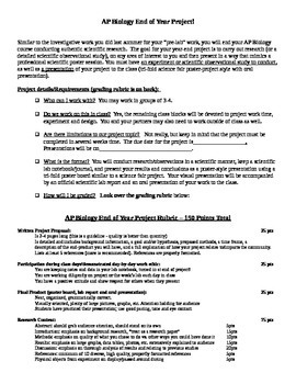 Preview of AP Biology End of Course Project - Science Fair Experiment!