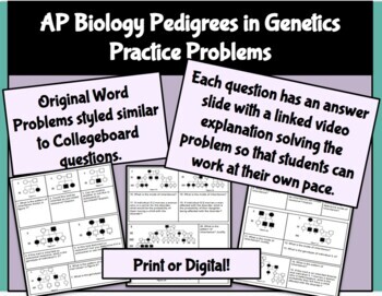Preview of AP Biology Pedigrees Practice Questions Google Slides w/video answers!