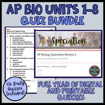 Preview of AP Biology Quizzes Digital and Printable All Topics Included