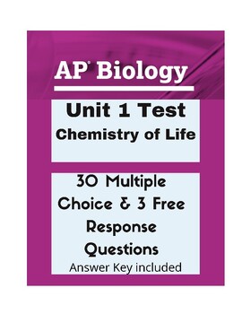 Preview of AP Biology Unit 1 Test- Chemistry of Life