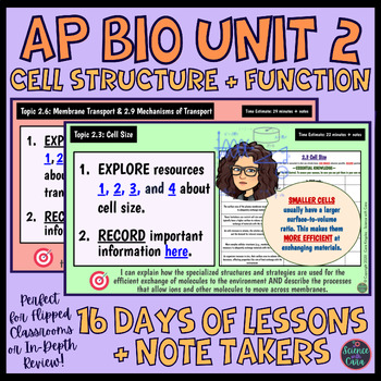 Preview of AP Biology Unit 2 Cell Structure & Function Lesson, Note, and Review Bundle