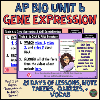 Preview of AP Biology Unit 6 Gene Expression Lesson, Quiz, Note Taker, and Review Bundle