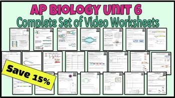 Preview of AP Biology Unit 6 Video Worksheets Complete Bundle!
