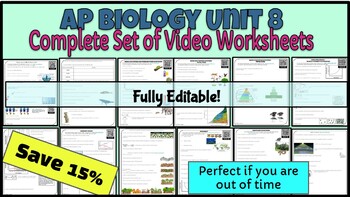 Preview of AP Biology Unit 8 Ecology Video Worksheets Editable Google Slides