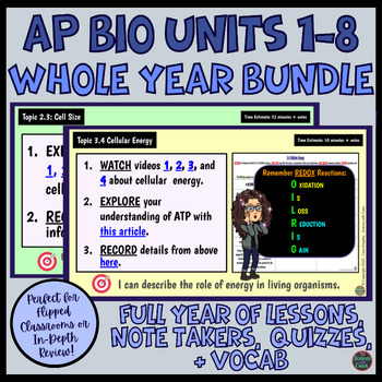 Preview of AP Bio Units 1-8 Bundle Videos Note Takers Quizzes Review