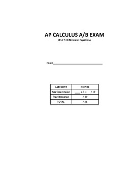 Preview of AP Calculus A/B - Differential Equations - Unit 7 Exam