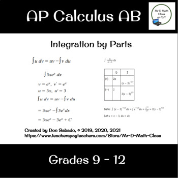 Preview of Integration by Parts Lesson with worksheet in AP Calculus