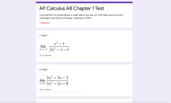 Preview of AP Calculus AB Chapter 1 Exam