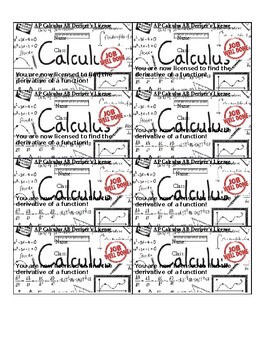 Preview of AP Calculus AB Derivative License (Derivers Lincense)