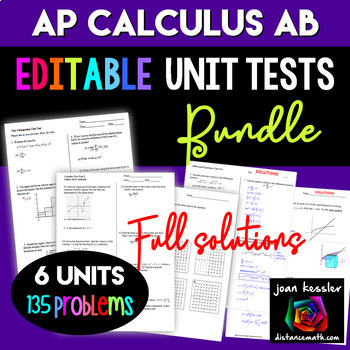 Preview of AP Calculus AB Editable Assessments Bundle