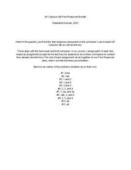 Preview of AP Calculus AB Free Response Bundle