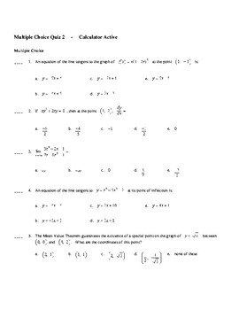 AP Calculus AB Multiple Choice 5 Question Quizzes by Sarah Dragoon