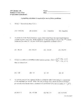 ap calculus ab multiple choice questions by topic