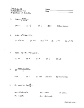 ap calculus ab derivative multiple choice questions