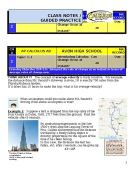 Preview of AP Calculus AB - Unit 1 Guided Practice/Lecture Notes (DOC)