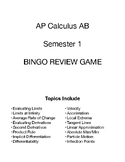 AP Calculus AB Semester 1 Bingo Review Game