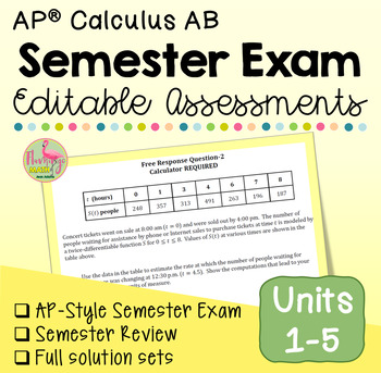 Preview of AP Calculus AB Semester Exam and Review