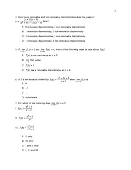 multiple choice ap calculus ab questions limits