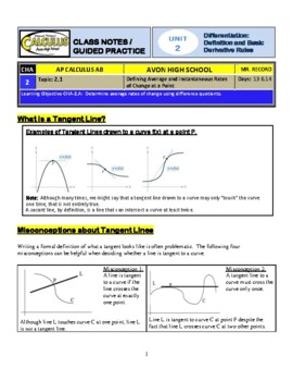 Preview of AP Calculus AB - Unit 2 Guided Practice/Lecture Notes (PDF)