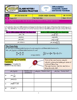 Ap Calculus Ab Unit 3 Guided Practice Lecture Notes Pdf Tpt