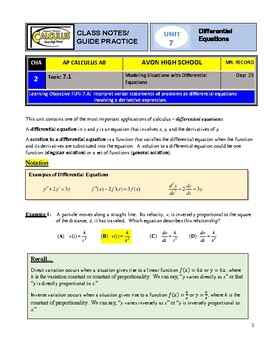 Preview of AP Calculus AB - Unit 7 - Guided Practice/Class Notes - SOLUTIONS