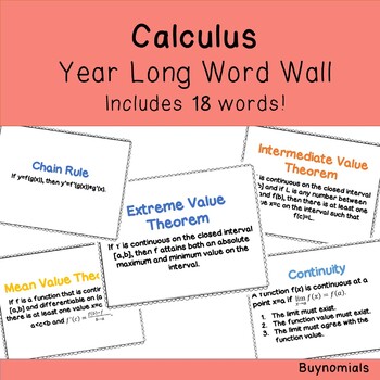Preview of Calculus Word Wall