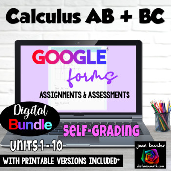 Preview of AP Calculus AB plus BC Google Forms Digital Bundle with Printables