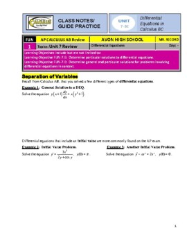 Preview of AP Calculus BC (Calculus 2) - Unit 7-BC Guided Practice/Lecture Notes (PDF)