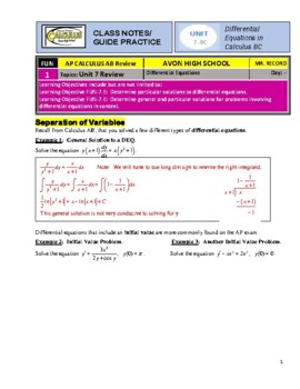 Preview of AP Calculus BC (Calculus 2) - Unit 7-BC - Guided Practice/Notes - SOLUTIONS