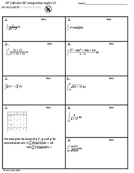 Preview of AP Calculus BC Integration Rules with SOLUTIONS