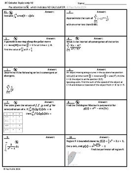 Preview of AP Calculus BC Review for exam BC Topics only (Version 1)