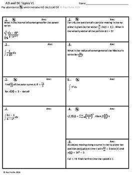 Preview of 37 different AP Calculus BC Review problems of AB and BC Topics with SOLUTIONS
