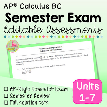 Preview of AP Calculus BC Semester Exam and Review