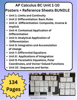 Preview of AP Calculus BC Unit 1-10 Poster / Bulletin Board / Reference Sheet Review BUNDLE