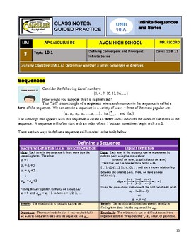 Preview of AP Calculus BC - Unit 10A (10.1-10.10) Guided Practice/Lecture Notes (PDF)