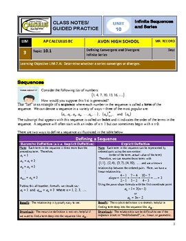 Preview of AP Calculus BC - Unit 10A - Guided Practice/Class Notes - SOLUTIONS