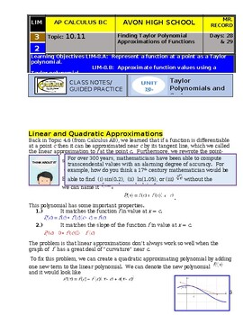 Preview of AP Calculus BC - Unit 10B Guided Practice/Lecture Notes 10.11-10.15 (DOC)