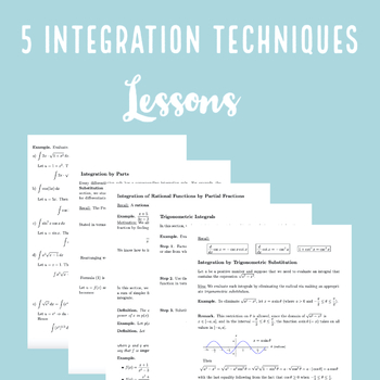Preview of AP Calculus / Calculus 2 Lessons 5 Integration Techniques Lecture Notes Lessons