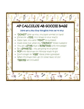 Preview of AP Calculus Exam Goodie Bag Label/Script
