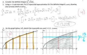 Preview of AP Calculus Quiz: trapezoidal rule and average value