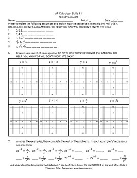 Preview of AP Calculus - Skills Practice #1