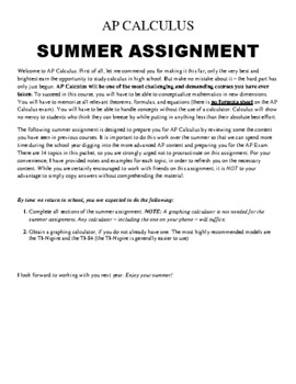 ap calculus summer assignment answer key