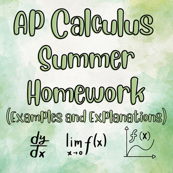 Preview of AP Calculus Summer Homework Examples and Explanations