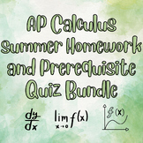AP Calculus Summer Homework and Prerequisite Quiz Bundle