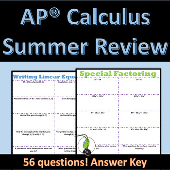 Preview of AP® Calculus Summer Review Packet Editable - Back to School Review