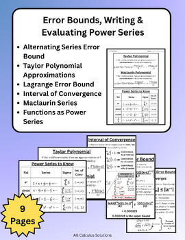 Preview of AP Calculus Unit 10B (BC) - Poster / Bulletin Board / Reference Sheet Review
