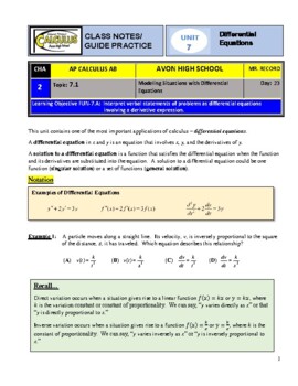 Preview of AP Calculus - Unit 7 Guided Practice/Lecture Notes (PDF)