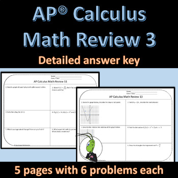 Preview of Calculus Weekly Bell Ringers Math Review Problems 3 | Editable
